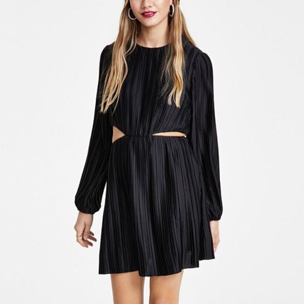 Leyden Pleated Cutout Long-Sleeve Minidress